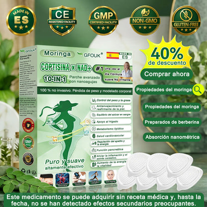 💖Conforme a la normativa aplicable en España y en la Unión Europea |  GFOUK® Moringa · Berberina × NAD+ Parche Avanzado de Nanomicroagujas 10 en 1 |  Respaldado por la ciencia | Fórmula 10 en 1 |  Resultados visibles en 7 días ✅