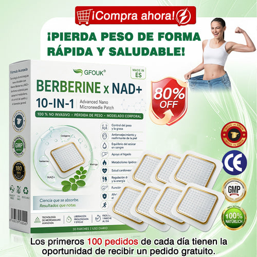 🫐Conforme a la normativa aplicable en España y en la Unión Europea 🎉|  GFOUK® Moringa · Berberina × NAD+ Parche Avanzado de Nanomicroagujas 10 en 1 |  Respaldado por la ciencia | Fórmula 10 en 1 |  Resultados visibles en 7 días ✅