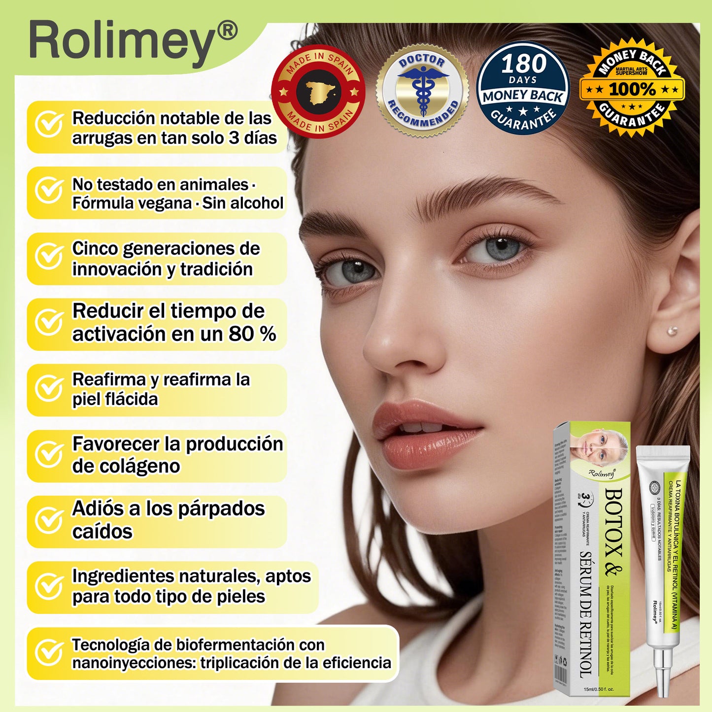 Fabricado y enviado desde España 💥Rolimey® Botox & Vita-A Retinol Shot Crema reafirmante y lifting antiarrugas - Promoción de último día 70% de descuento