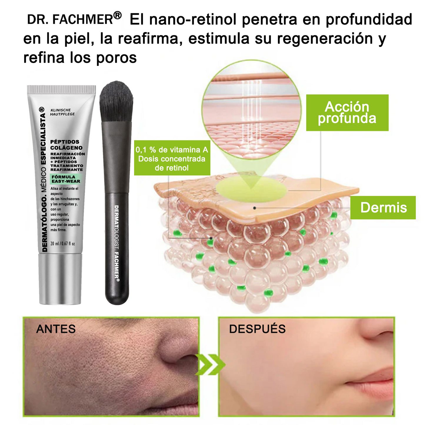 🎁 Dr. Fachmer® 👩‍⚕️ Péptidos y colágeno con efecto tensor inmediato: ayuda a reducir la apariencia de bolsas y líneas de expresión, dejando la piel con un aspecto más firme y terso. ✨