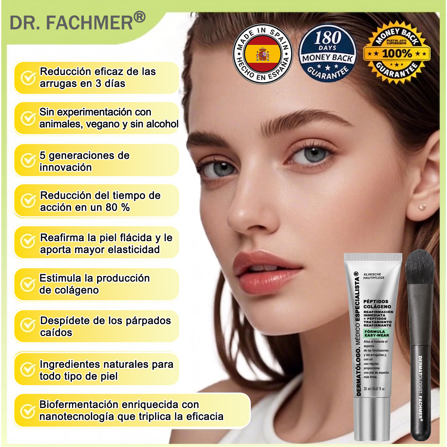 🎁 Dr. Fachmer® 👩‍⚕️ Péptidos y colágeno con efecto tensor inmediato: ayuda a reducir la apariencia de bolsas y líneas de expresión, dejando la piel con un aspecto más firme y terso. ✨