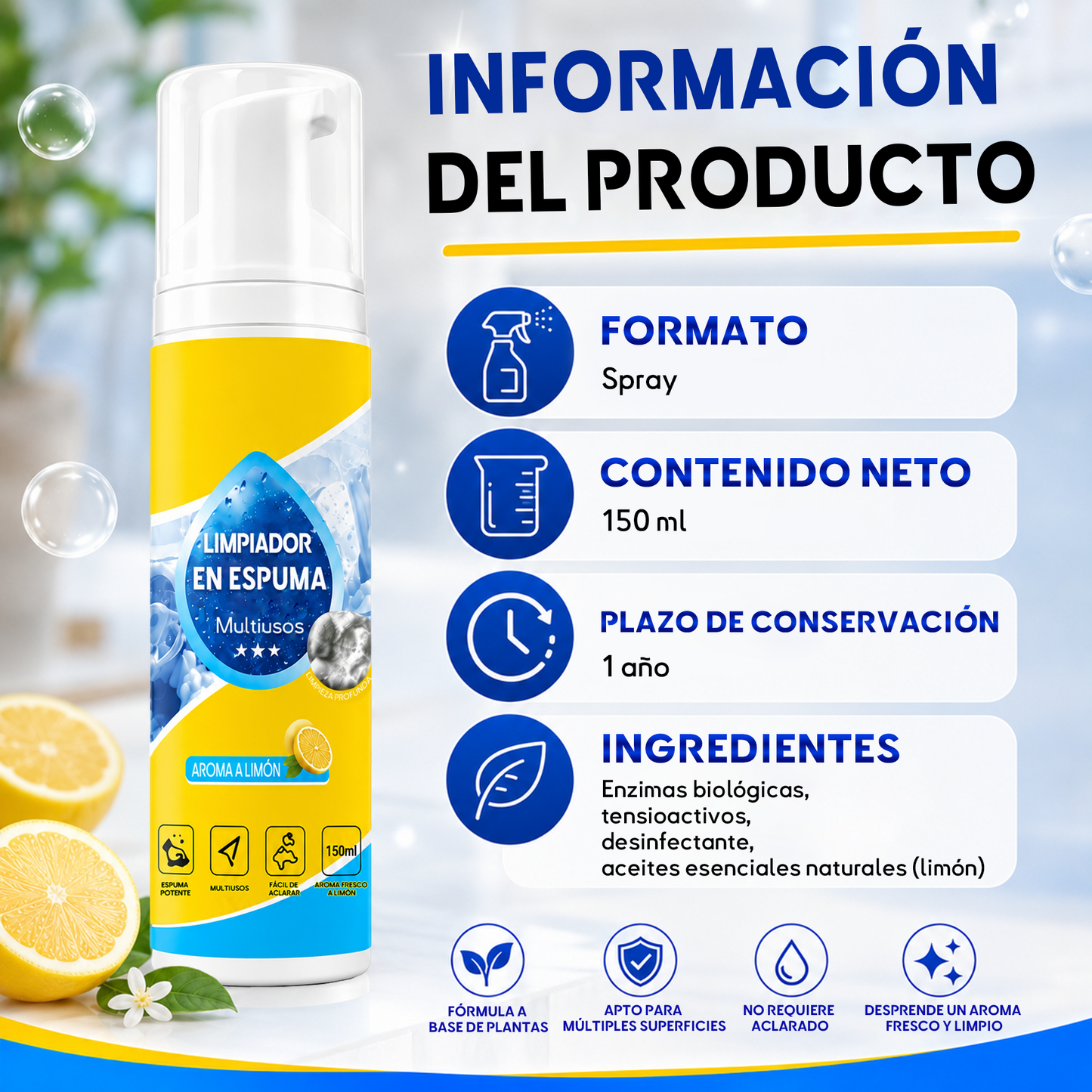 🔥¡Último día! 50% DE DESCUENTO🔥 Limpiador en espuma sin enjuague — Rocía, limpia y listo.