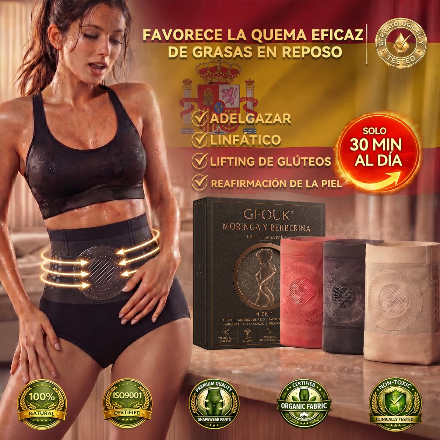 💛 GFOUK® 2026 Edición Black Gold Luxury | ⚡️ Shorts Quemagrasas 4 en 1 con Moringa, Berberina y Tecnología de Micro-Partículas Esculpidoras
