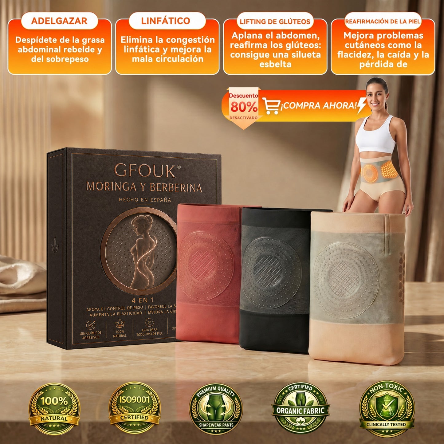💛 GFOUK® 2026 Edición Black Gold Luxury | ⚡️ Shorts Quemagrasas 4 en 1 con Moringa, Berberina y Tecnología de Micro-Partículas Esculpidoras
