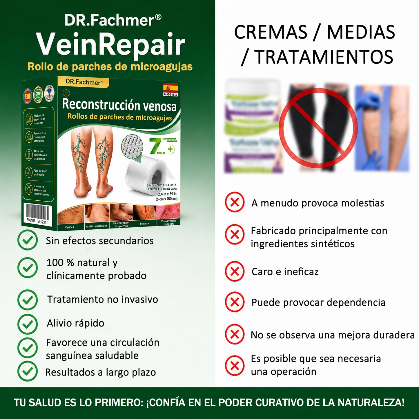 🇪🇸👨‍⚕️ DR.Fachmer® 💚 Parche de Microneedles Vein Ease (Para arañas vasculares, varices, hinchazón y piernas cansadas)