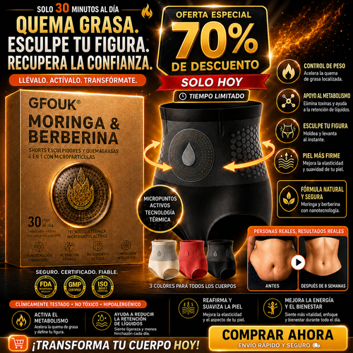 🔥🔥 GFOUK® 2026 Edición Black Gold Luxury | ⚡️ Shorts Quemagrasas 4 en 1 con Moringa, Berberina y Tecnología de Micro-Partículas Esculpidoras